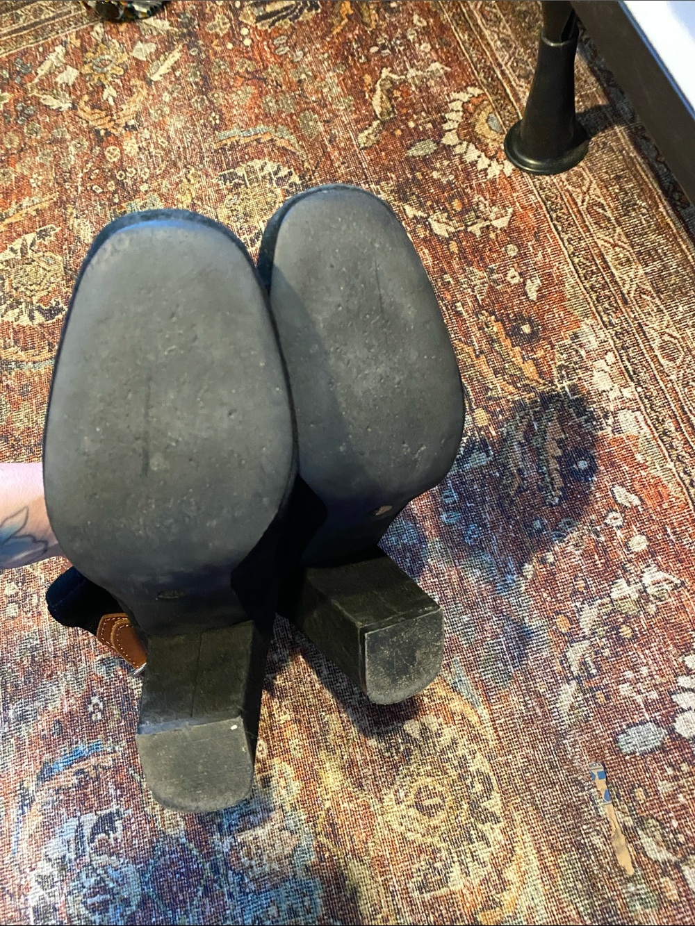 Anthropologie/Pied Juste Black Suede Ankle Boots with Tan Buckle Straps. Size 9 - Picture 8 of 11
